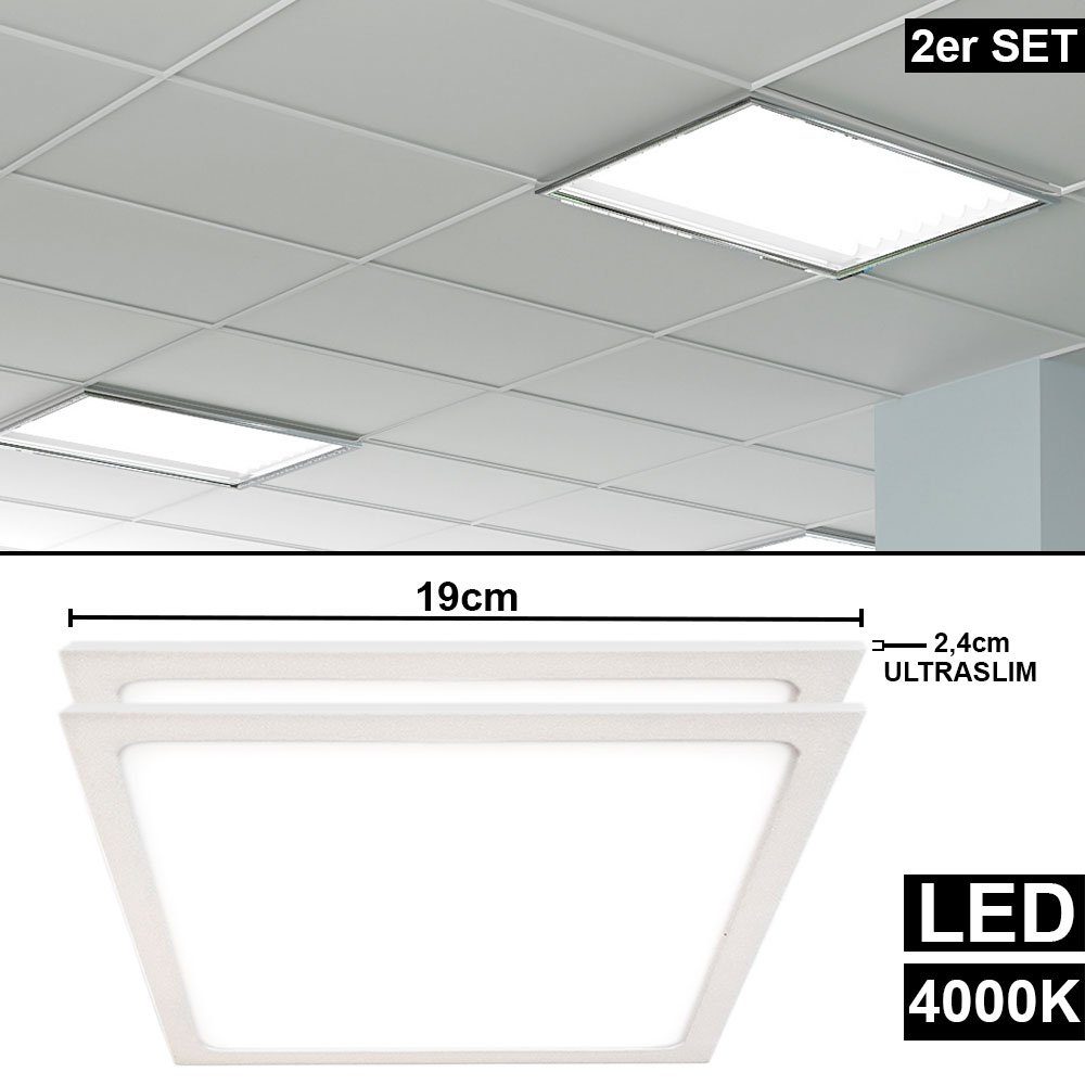 etc-shop LED Deckenleuchte, LED-Leuchtmittel fest verbaut, Neutralweiß, 2x LED Aufbau Panel Decken Lampen Arbeits Zimmer Raster ALU Leuchten