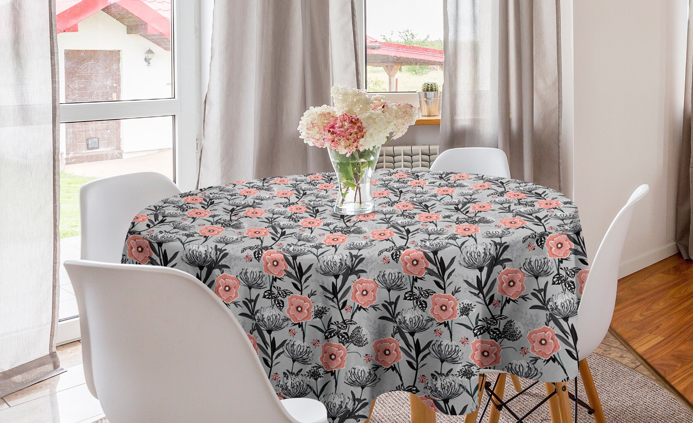 Marienkäfer-tropische Tischdecke Tischdecke Abdeckung Abakuhaus Dekoration, für Kreis Esszimmer Küche Blumen Blumen