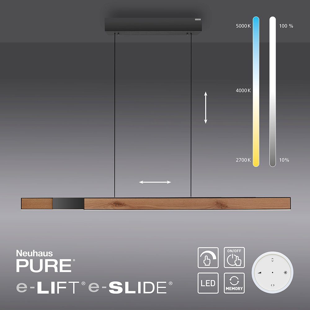 Paul Neuhaus LED Pendelleuchte LED Pendelleuchte PURE-MOTO-RISE, CCT-Farbtemperaturregelung, Dimmfunktion, Memoryfunktion, 3xLED-Board/13W/2700-5000K, warmweiß bis kaltweiß, elektrisch ausfahrbar dimmbar Fernbedienung CCT Holz