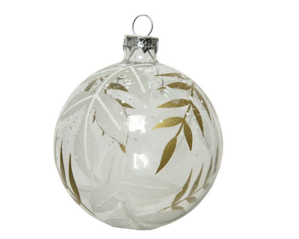 Decoris season decorations Weihnachtsbaumkugel, Weihnachtskugeln Glas 8cm  mit Blätter Muster 12er Set Klar transparent