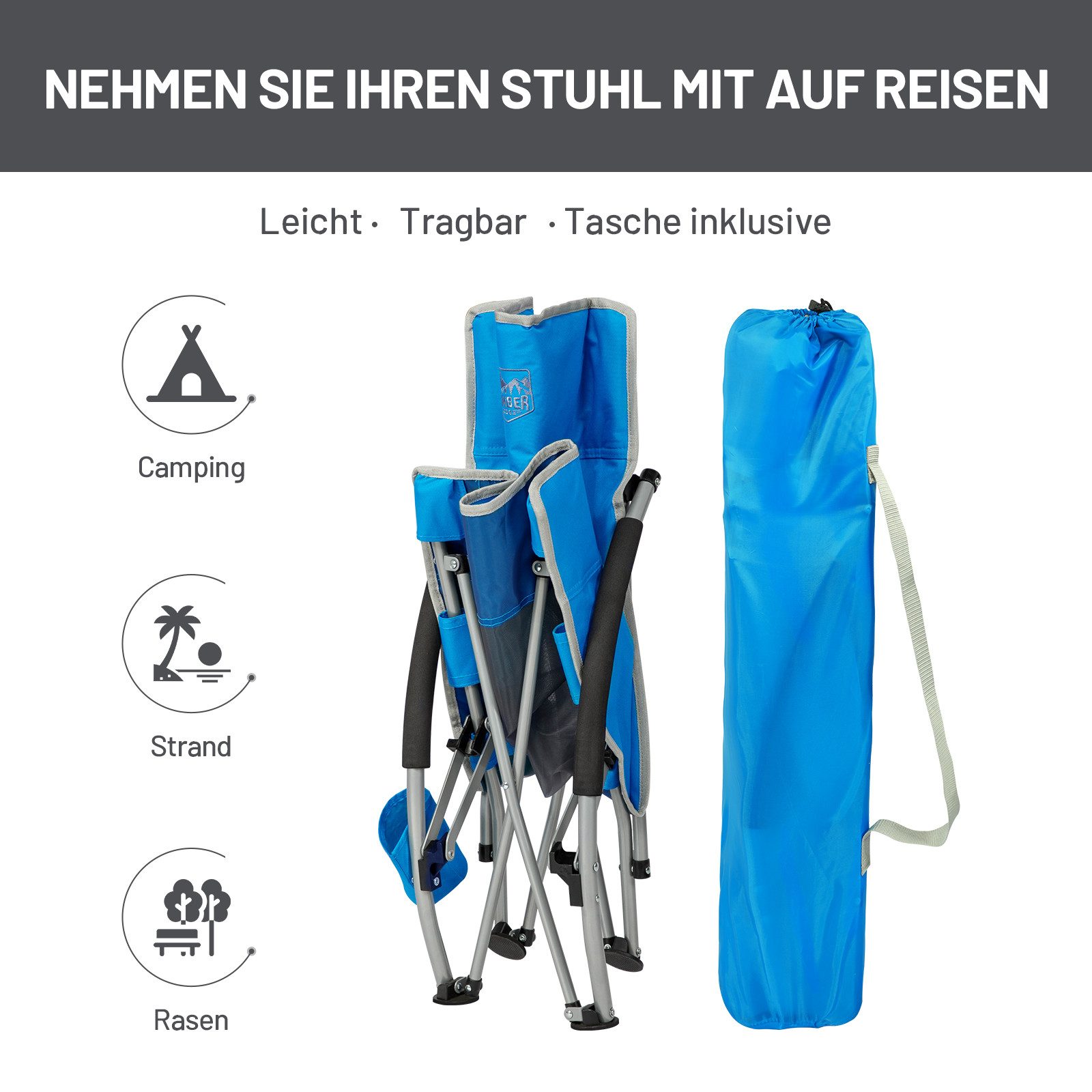 TIMBER RIDGE Klappstuhl Klappbar Strandstuhl, leicht Campingstuhl, 150kg belastbar (1 St), Metallgestell mit strapazierfähigem Stoff – Bild 5 von 5
