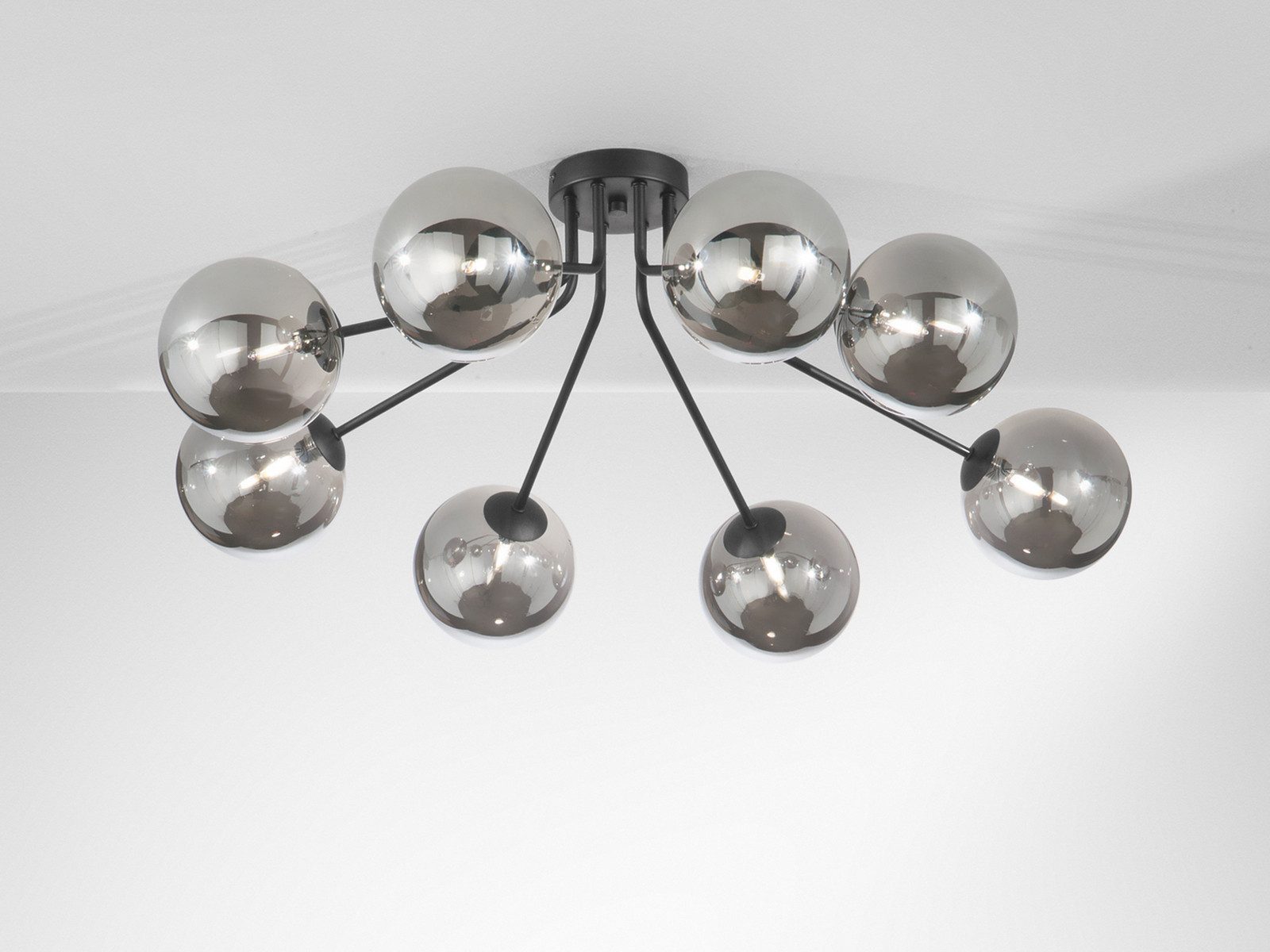 Luce Ambiente Design LED Deckenleuchte 8-flammig Rauchglas-Kugeln Breite 88cm, Dimmfunktion, LED wechselbar, Warmweiß, groß-e ausgefallene Deckenlampe inkl. G9 LED Leuchtmitteln dimmbar