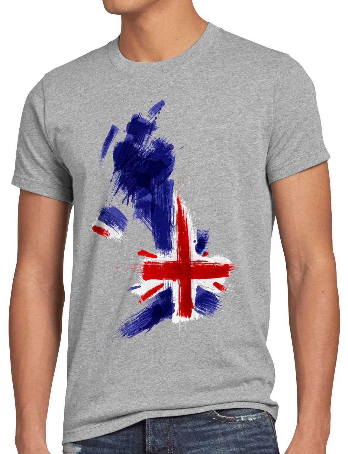 style3 Print-Shirt England EM Fahne WM meliert Britain Fußball Flagge Herren T-Shirt Sport Great grau
