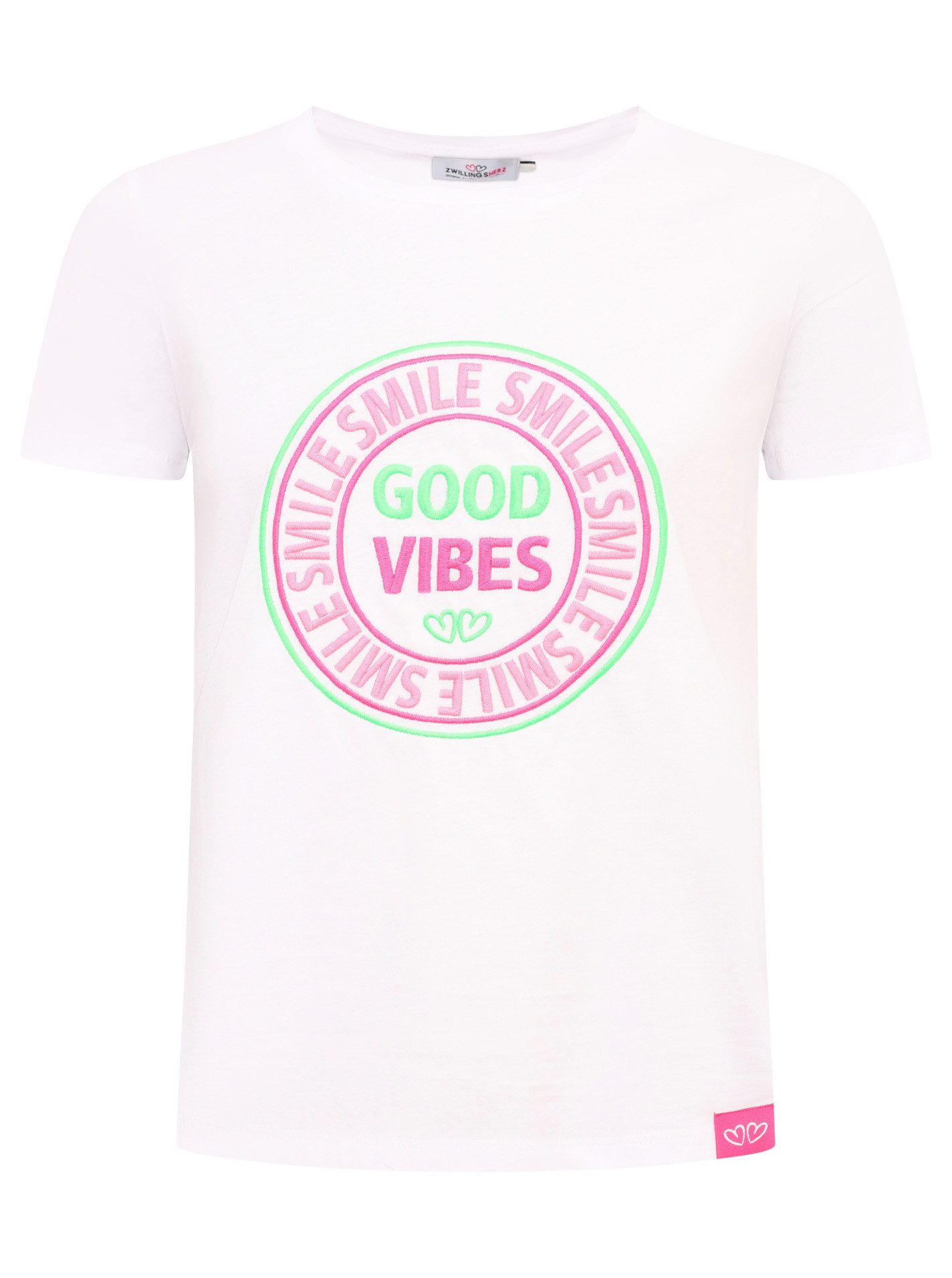 Zwillingsherz T-Shirt "Good Vibes" Stickerei, Kurzarm, Rundhalsausschnitt, Baumwollmischung