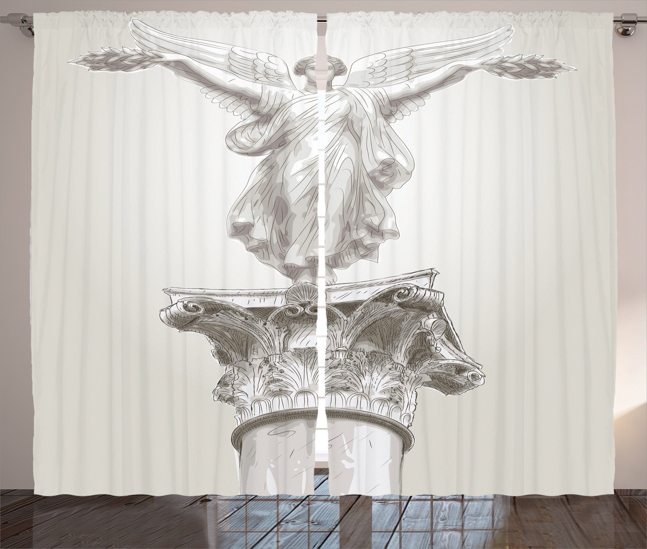 Gardine Schlafzimmer Kräuselband Vorhang mit Schlaufen und Haken, Abakuhaus, Weiß Engel Greek Myth Muse