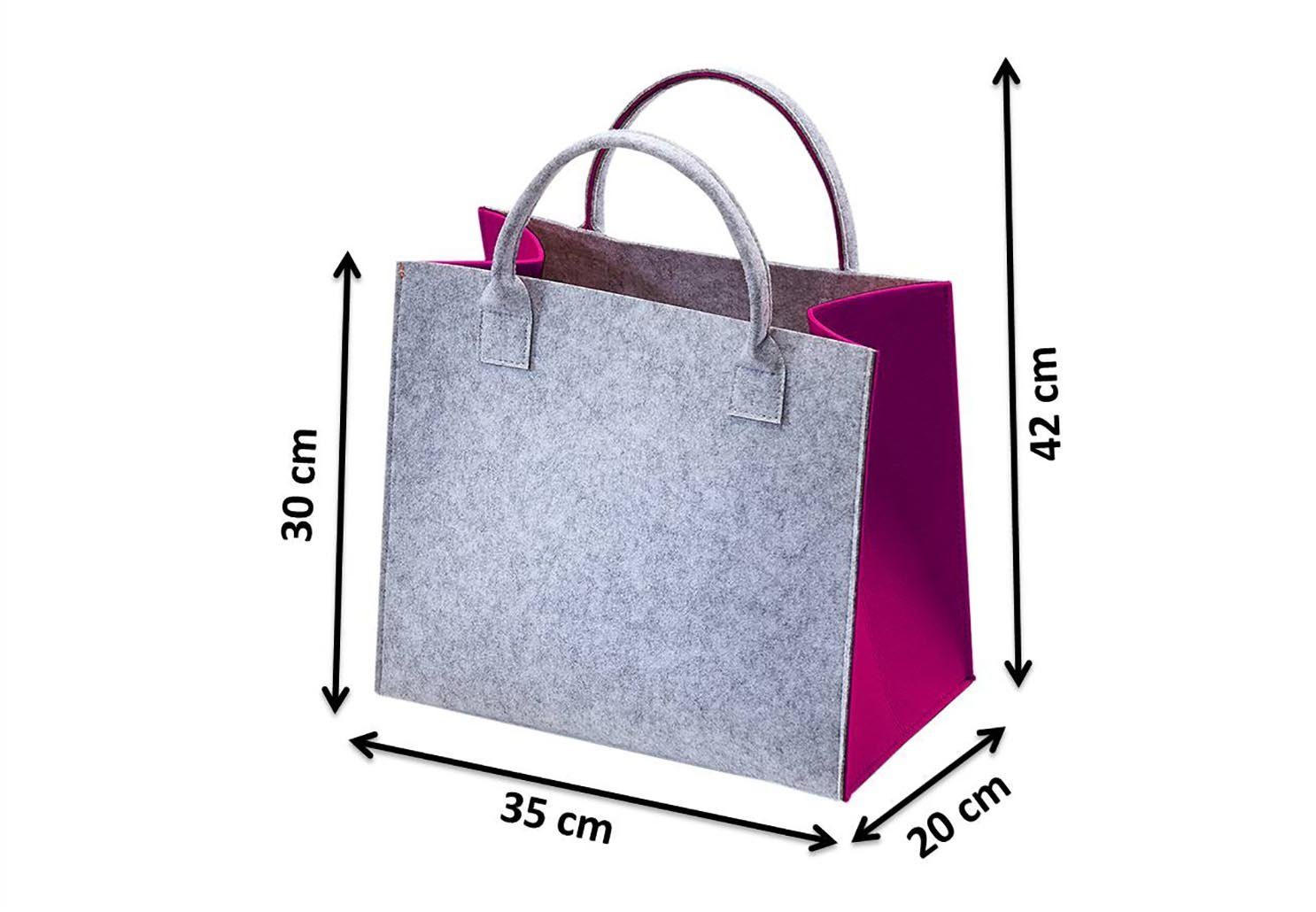 Kobolo Einkaufsshopper Filztasche hellgrau mit pinken Seiten 35x20x30 cm, 2 günstig online kaufen
