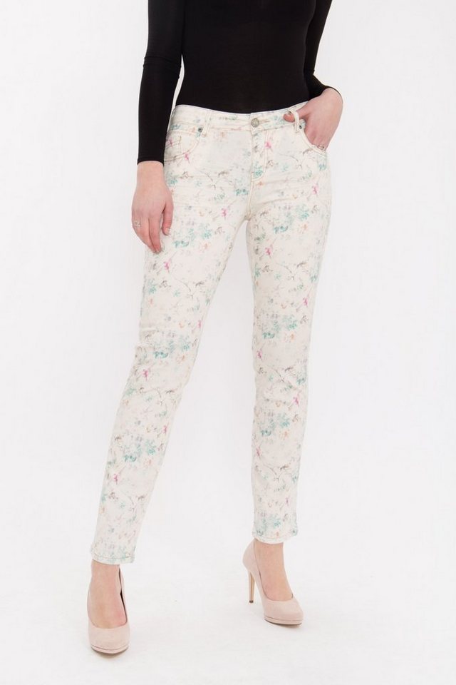 ATT Jeans Röhrenhose Belinda mit floralem Druck und Teilungsnähten › beige  - Onlineshop OTTO