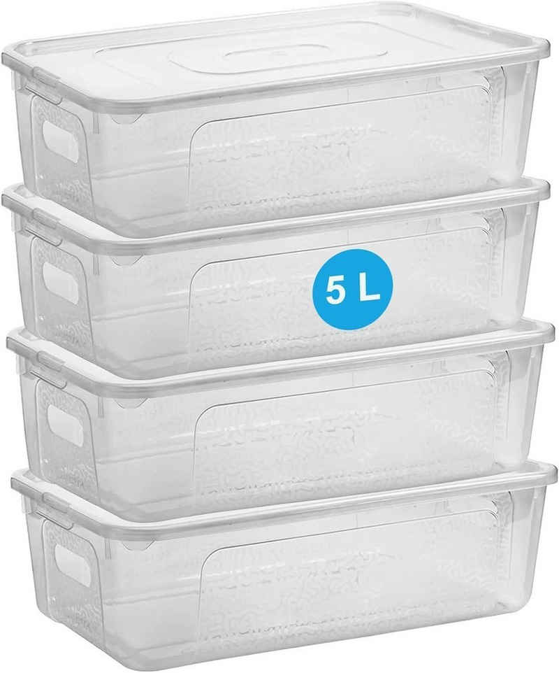 Centi Aufbewahrungsbox 4er Set – 5 Liter Plastikbox mit Deckel, Robuste Kunststoff-Box (34L x 20B x 10H cm), Kisten Aufbewahrung mit Deckel – Platzsparende + Stabile Lösung