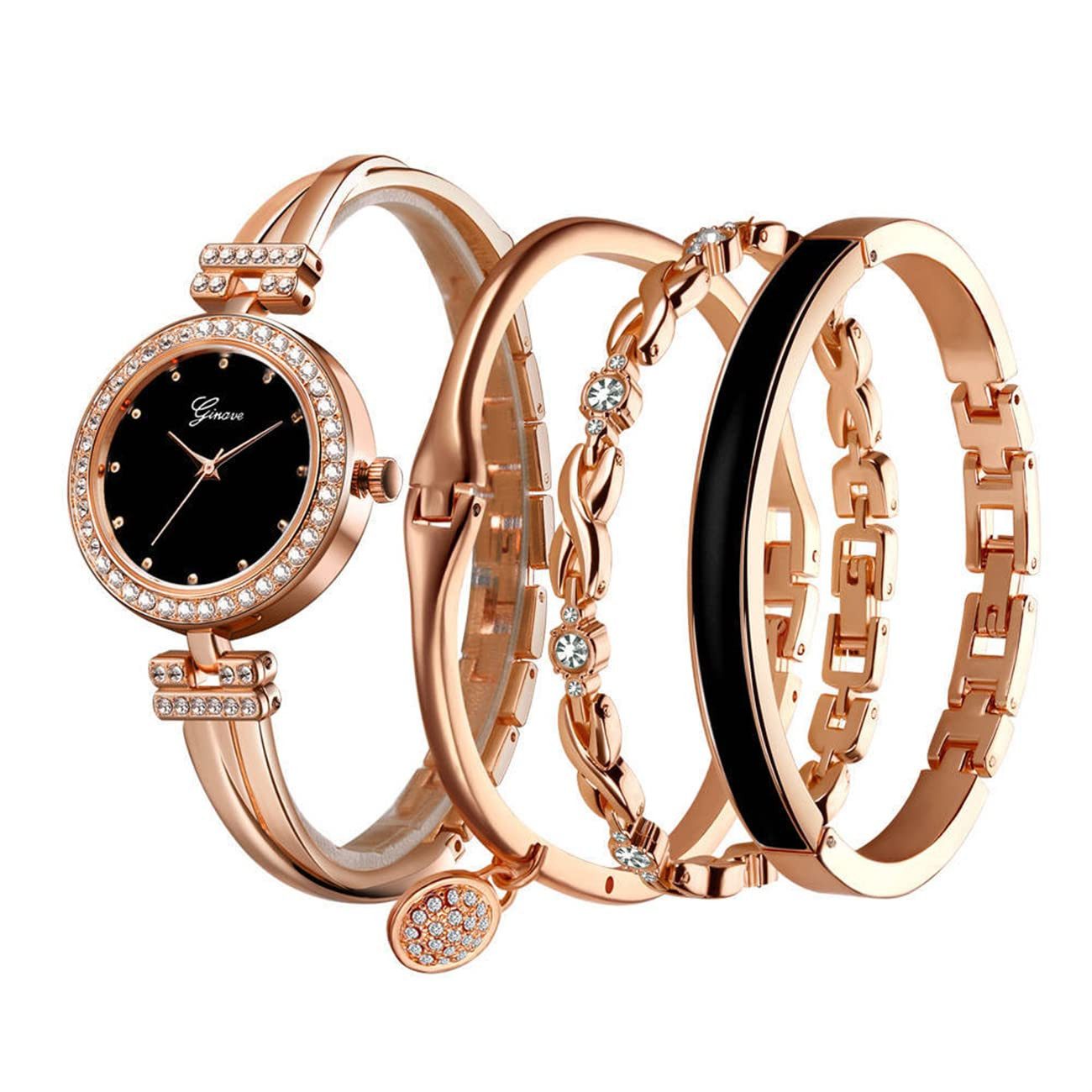 Quarzuhr Elegante Damenuhr mit 3 Armbändern, Quarz