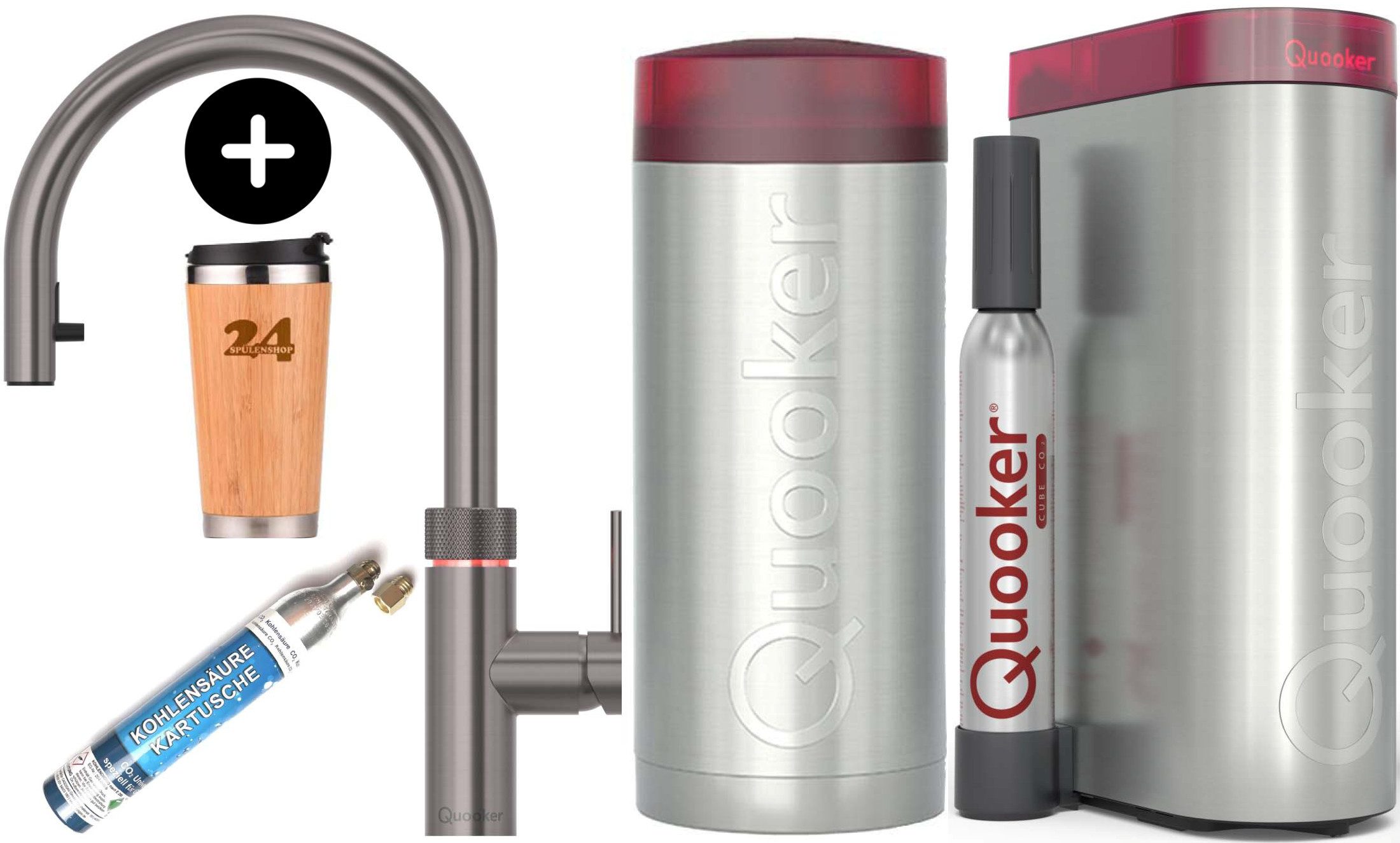 QUOOKER Küchenarmatur QUOOKER FLEX Zugauslauf Gunmetal PVD Combi B mit CUBE 2 (22XGMECUBE) (2-St) 100°C Kochendwasserhahn mit Trinkwassersystem