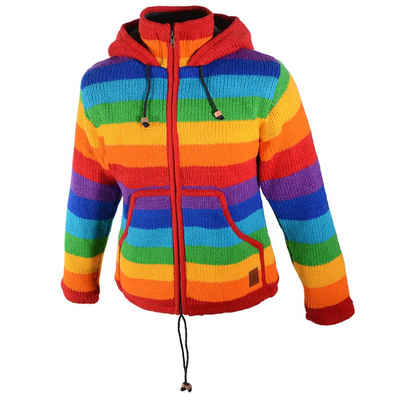 KUNST UND MAGIE Kapuzenstrickjacke »Damen Regenbogen Strickjacke Goa Wolle Jacke mit Fleecefutter und abnehmbarer Zipfelkapuze«