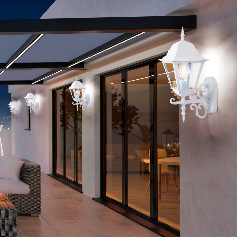 etc-shop Außen-Wandleuchte, Leuchtmittel nicht inklusive, 4er Set Laternen Haus Wand Beleuchtungen weiß Glas Antik Stil