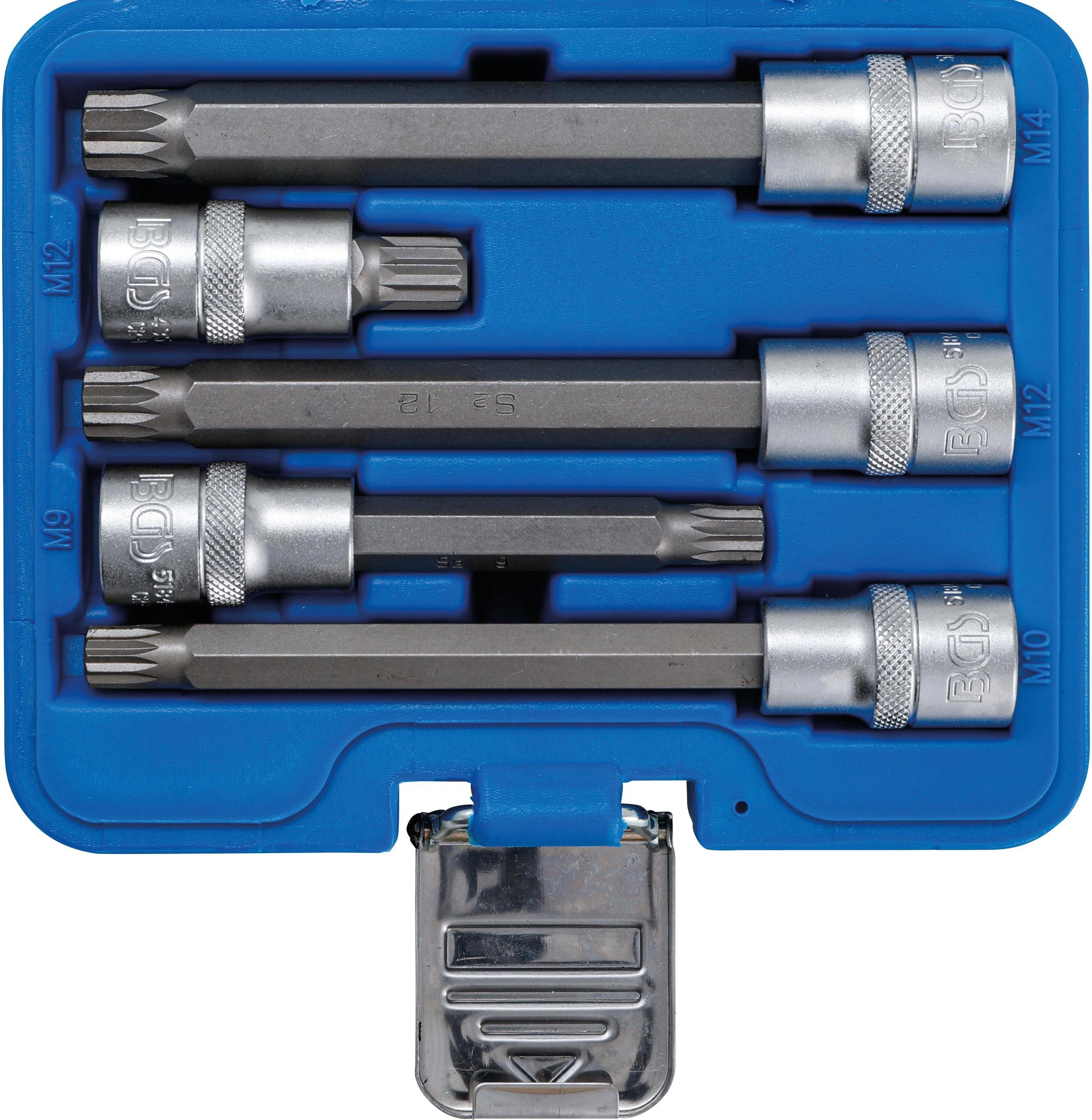 BGS technic Bit-Schraubendreher Bit-Einsatz-Satz, Antrieb Innenvierkant 12,5 mm (1/2), Innenvielzahn (für XZN), 5-tlg.