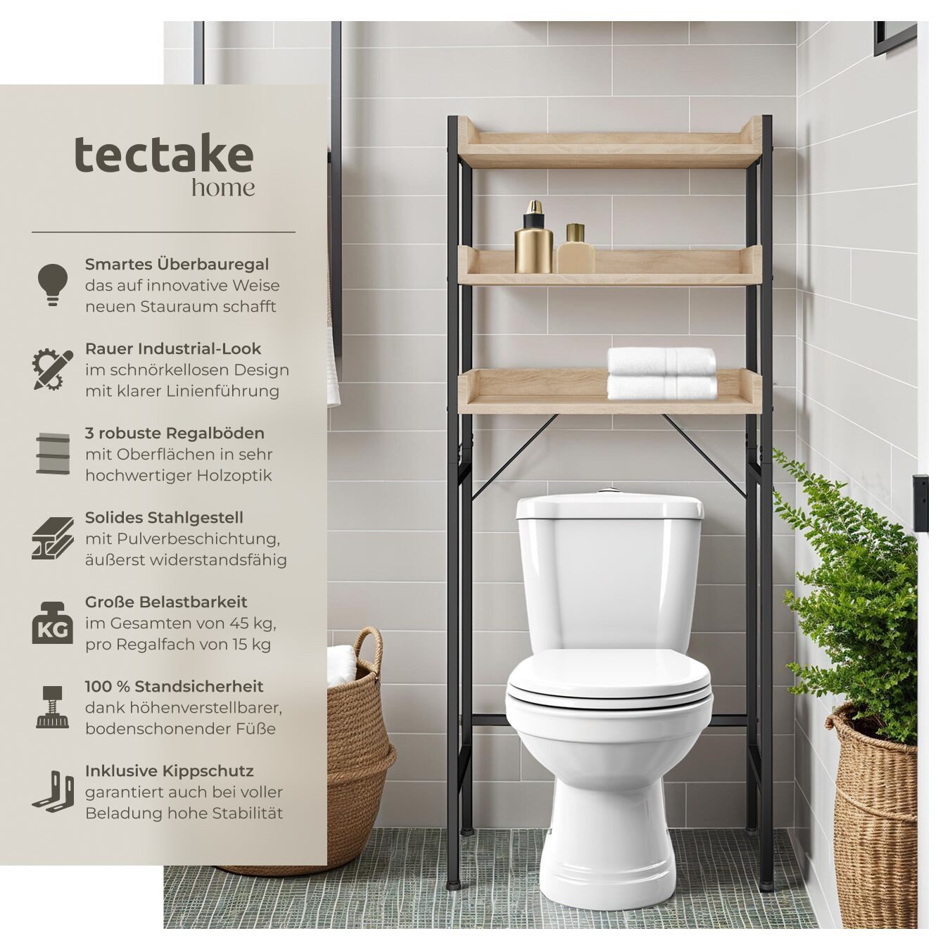 tectake Badregal Badezimmerregal, Set 1-tlg., Industrial günstig online kaufen