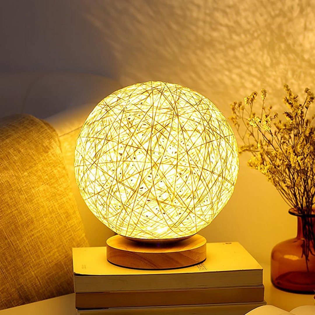 LED handgewebter Lampenschirm Tischlampe, DAYUT böhmische Nachttischlampe LED-Nachttischlampe,