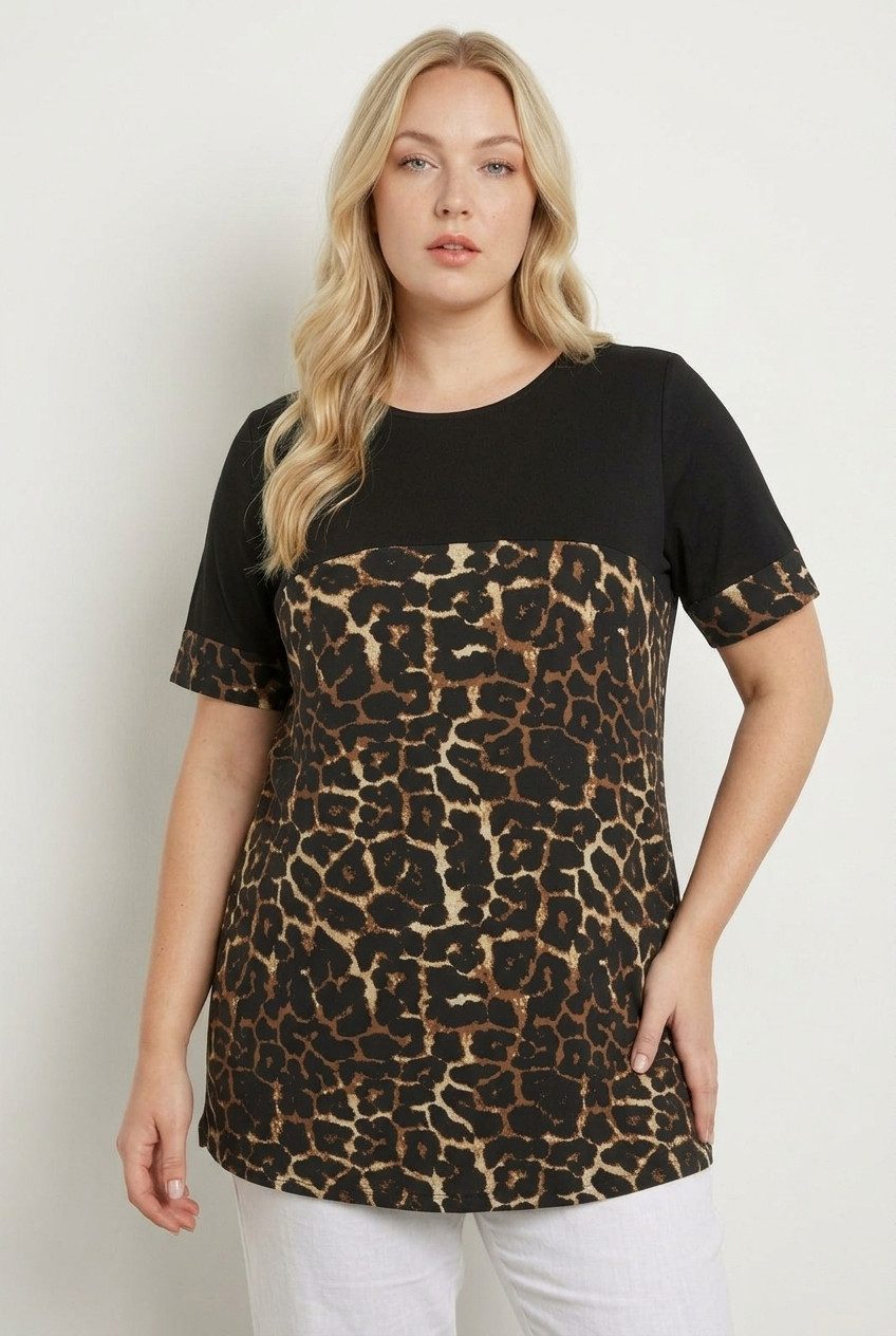 Stil Diva T-Shirt Große Größen Leopardenmuster T-Shirt
