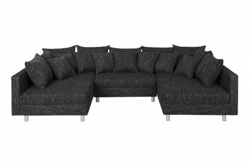 Küchen-Preisbombe Sofa Wohnlandschaft Couch Ecksofa Eckcouch in Gewebestoff schwarz Minsk XXL, Sofa in U-Form mit Hocker