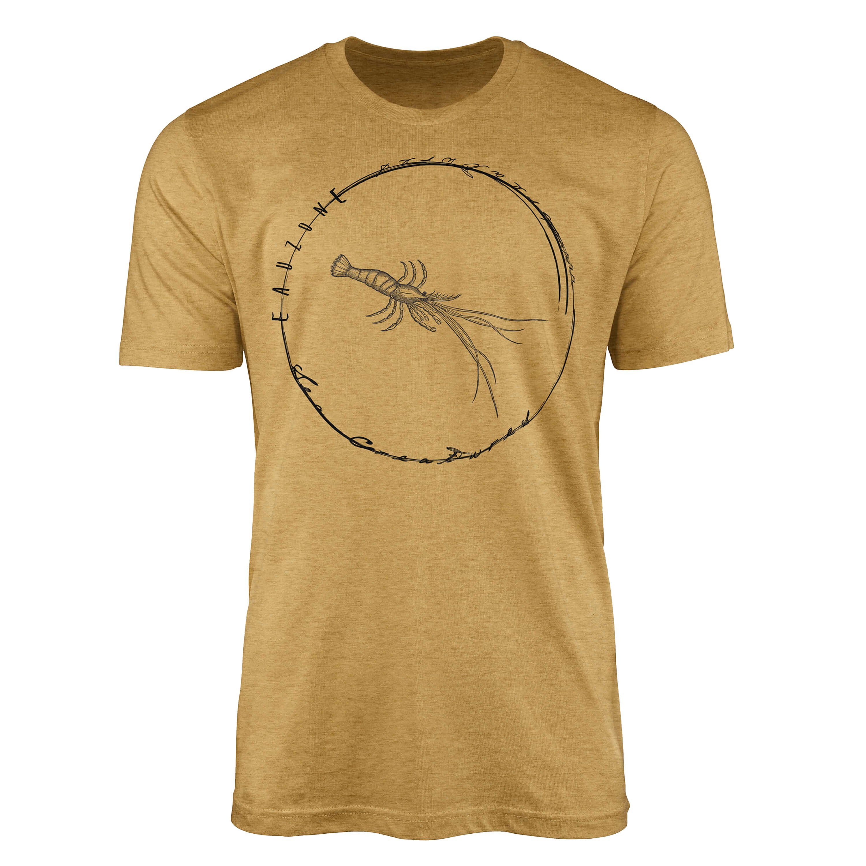 Sinus Art T-Shirt T-Shirt Tiefsee Fische - Serie: Sea Creatures, feine Struktur und sportlicher Schnitt / Sea 012 Antique Gold