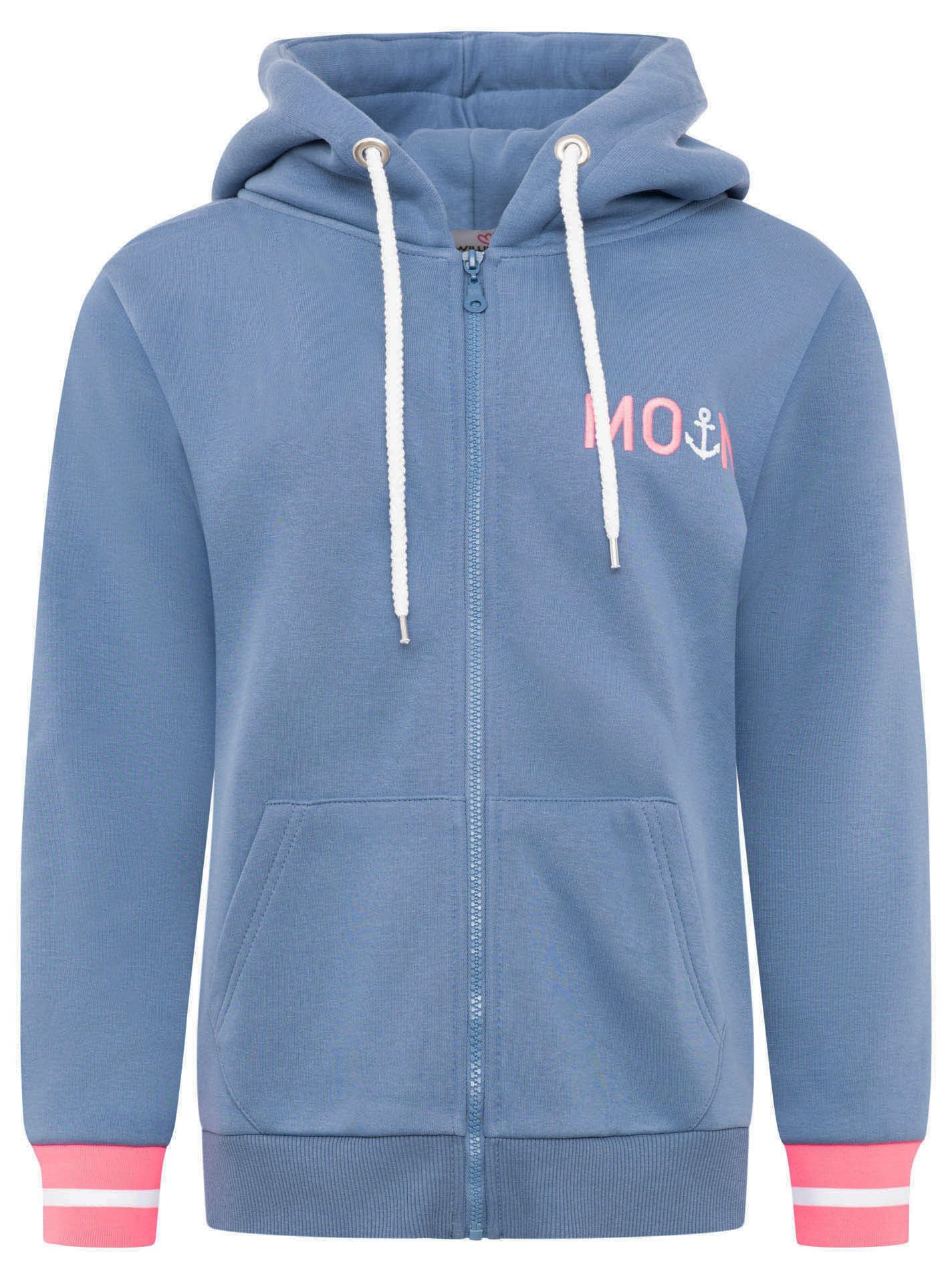 Zwillingsherz Kapuzensweatjacke "Rahel" Langarm, Kapuze, Reißverschluss, modisch, Schriftzug, Taschen