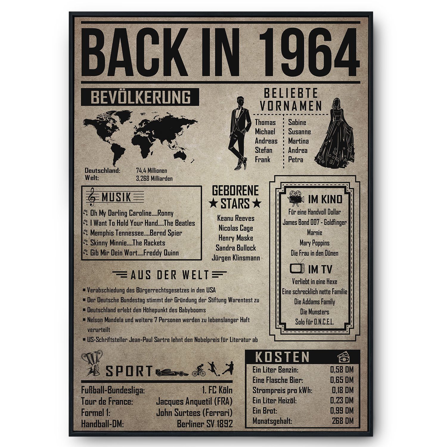 Tigerlino Poster Geschenk Männer Frauen, Geburtstag Rückblick Zeitreise Geschenkidee, 62. Geburtstag Jahrgang 1964, Bild