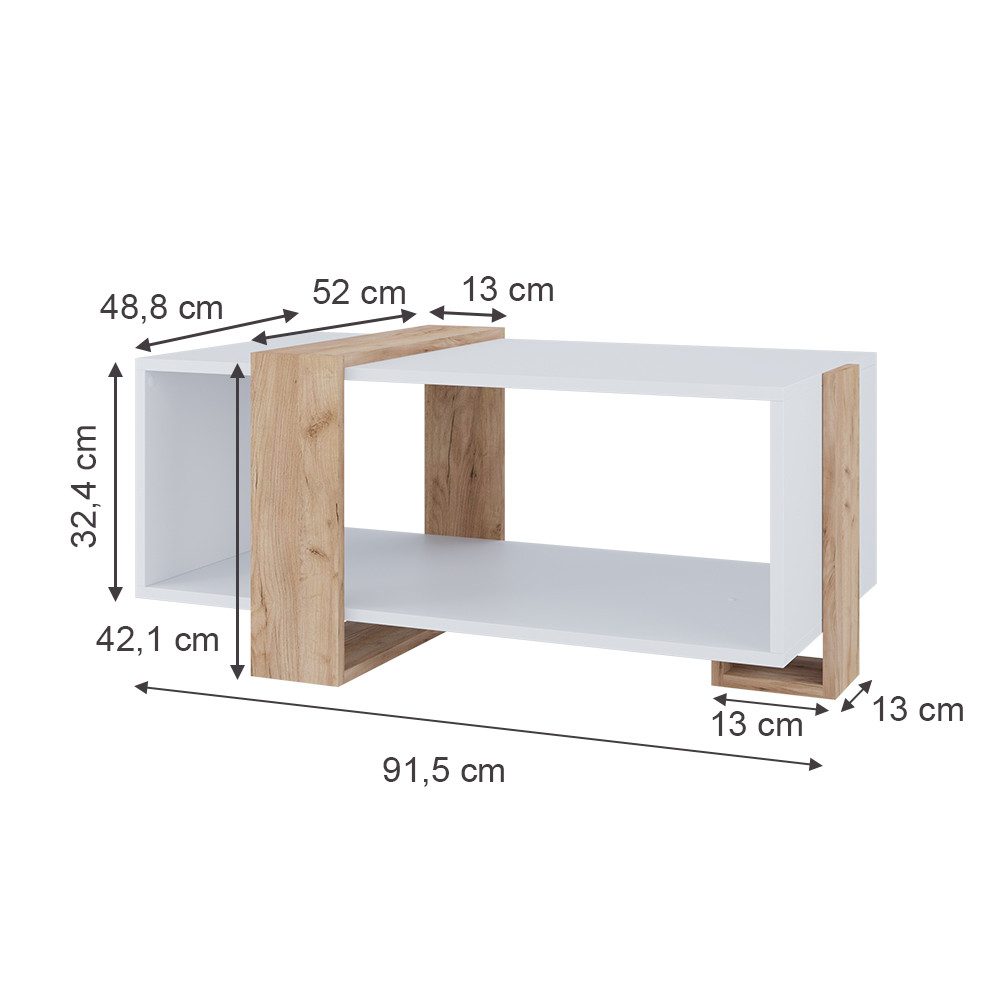 Vicco Couchtisch Aven, Weiß/Goldkraft Eiche, 91.5 x 52 cm günstig online kaufen