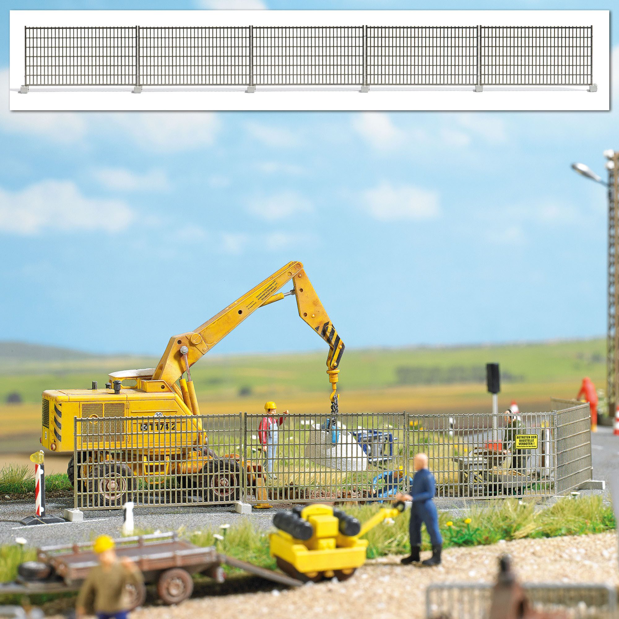 Busch Modelleisenbahn-Baustelle Busch H0 1024 Zäune 5x Metall-Bauzaun mit 10 Betonfüßen silber 4 x...