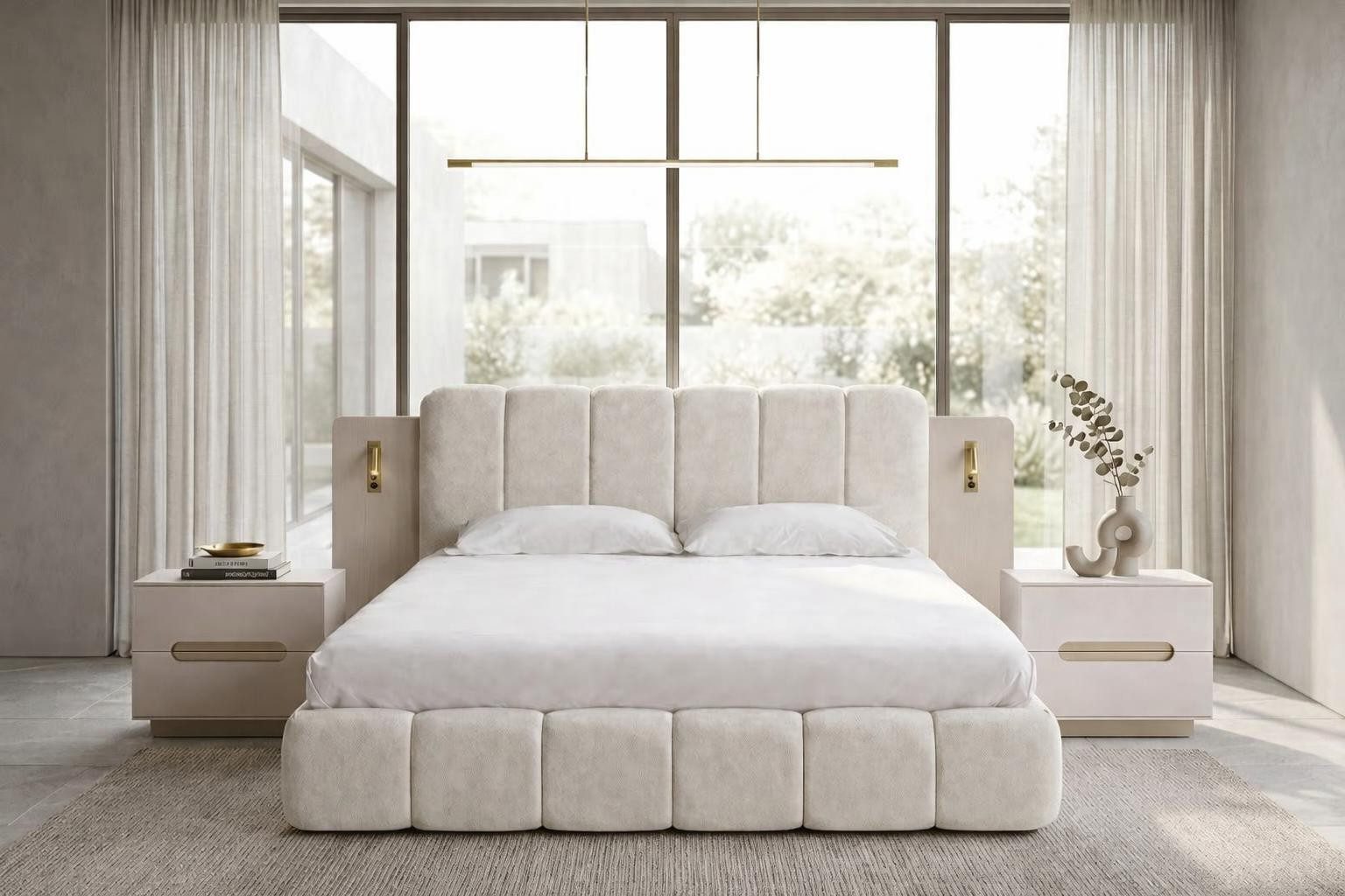 Schlafzimmer-Set Beiges Schlafzimmer-Set mit großem Bett und Nachttischen