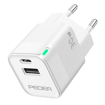 PEDEA Dual Mini Reiselader 30W USB-C (PD) USB-Ladegerät (6 7 A02 A14 A54 S21 S22 S23 + Ultra iPhone 11 12 13 14 15 Pro Max Plus, Dual Ladegerät Netzteil USB-A USB-C Samsung Galaxy Apple Google Pixel)