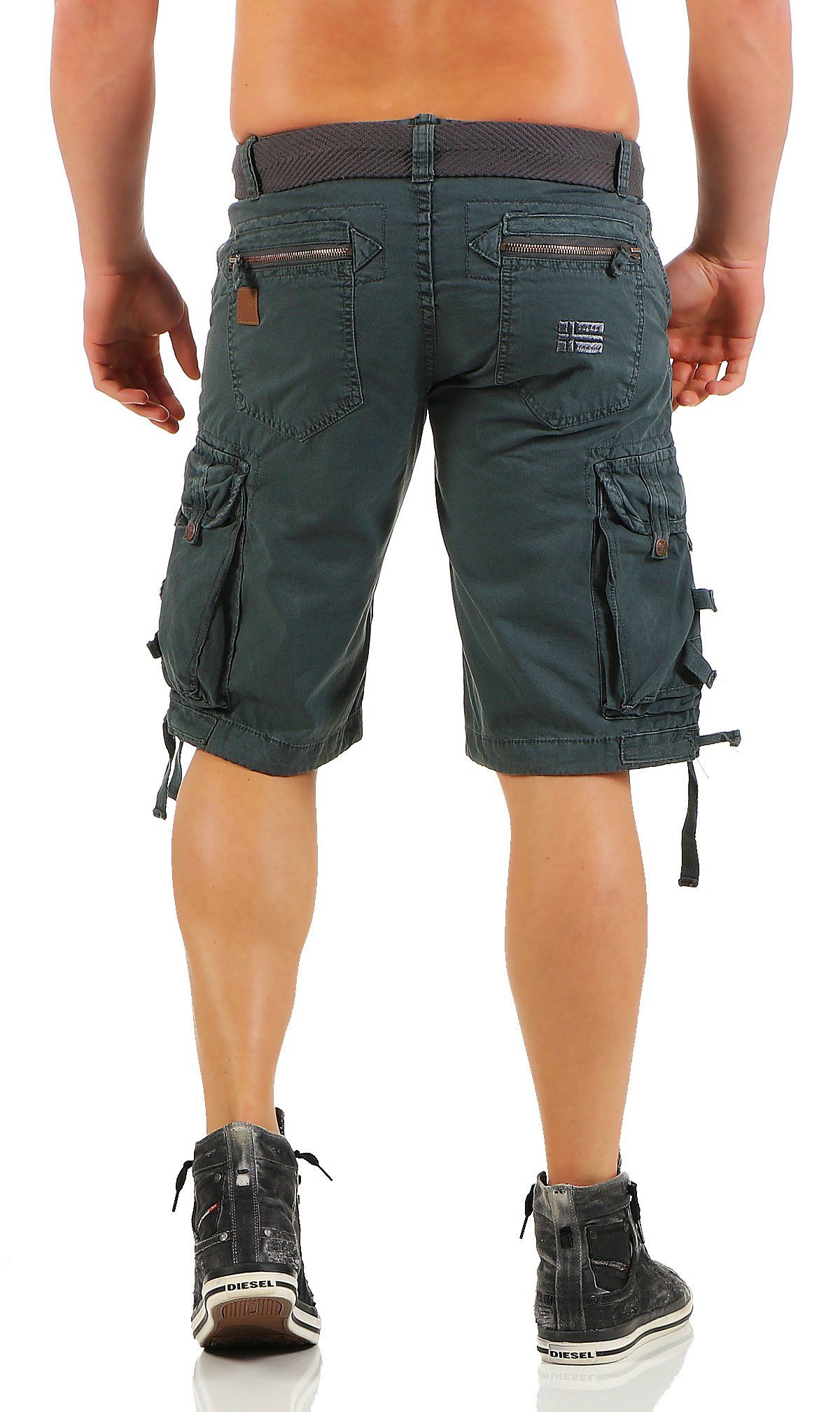 Norway Herren kurze Gürtel) Shorts Cargoshorts Geographical G-PAPARAZZI abnehmbarem unifarben Shorts, (mit Hose, Blau