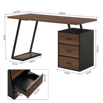Flieks Schreibtisch (1 Tisch), Computertisch mit 1 Ablage Bürotisch Gamingtisch 140*59.5*75cm