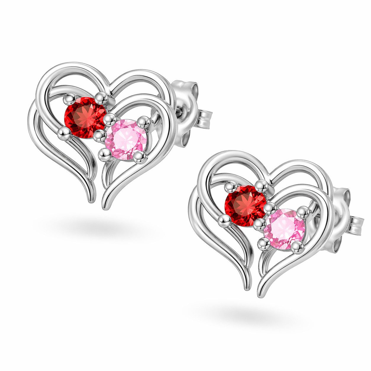 schmuck23 Paar Ohrstecker Ohrringe Herz Zirkonia 925 Silber Damen Mädchen, Poliert