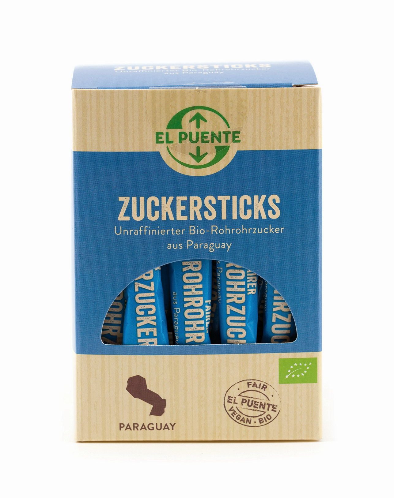 El Puente Zucker Zuckersticks mit Bio-Rohrohrzucker 40 Stück, Fair Trade, Vegan, Bio, Fair Trade