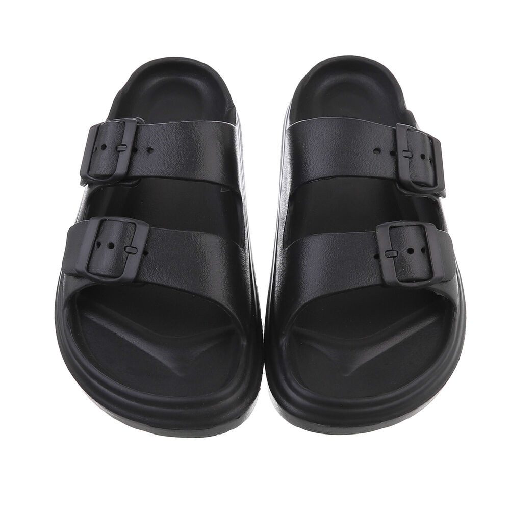 Ital-Design Damen Mules Strand Plateausandaletten (86192919) Flach Pantoletten in Schwarz