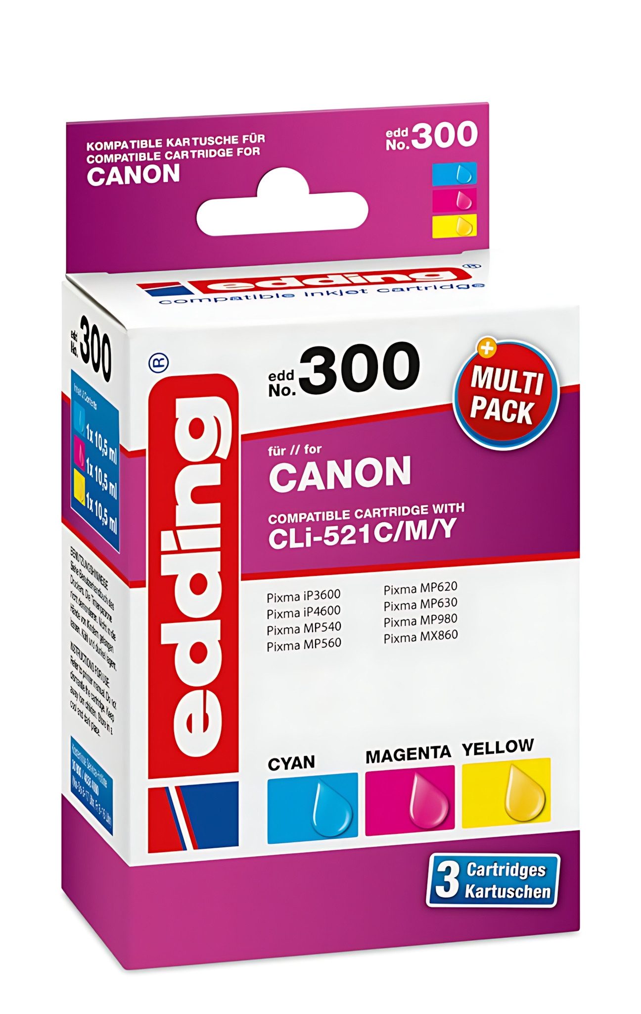 edding Tonerpatrone Edding Tintenpatrone EDD-300 ersetzt Canon CLI-521C/M/Y