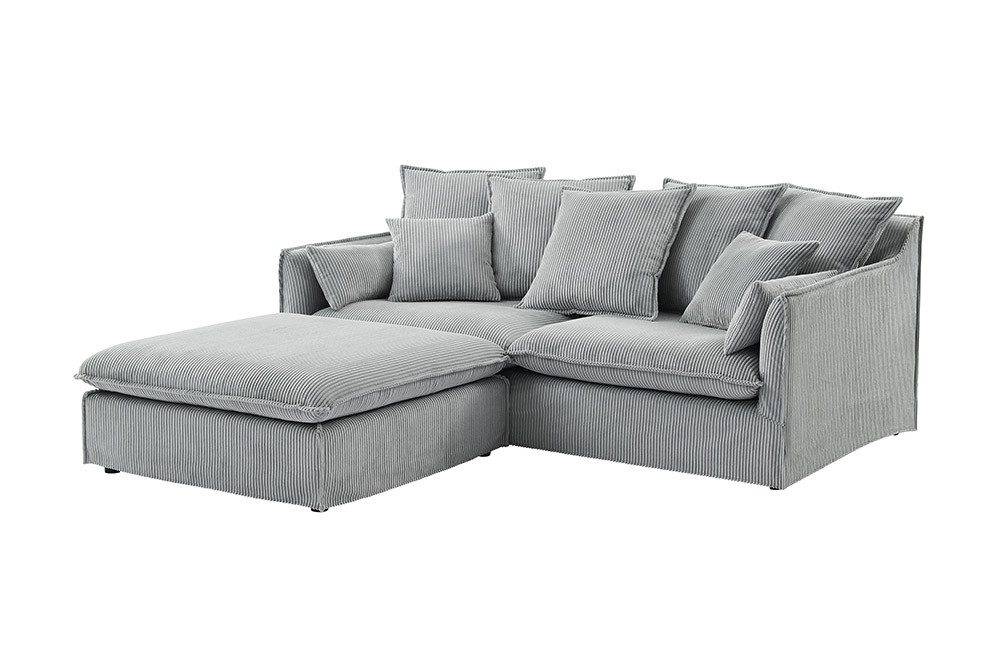 riess-ambiente 3-Sitzer HEAVEN 200cm hellgrau - Cord, Federkern, Polster, abnehmbarer Bezug, Einzelartikel 1 Teile, Großes Hussensofa inkl. Kissen - ideal für große Wohnzimmer & Familien
