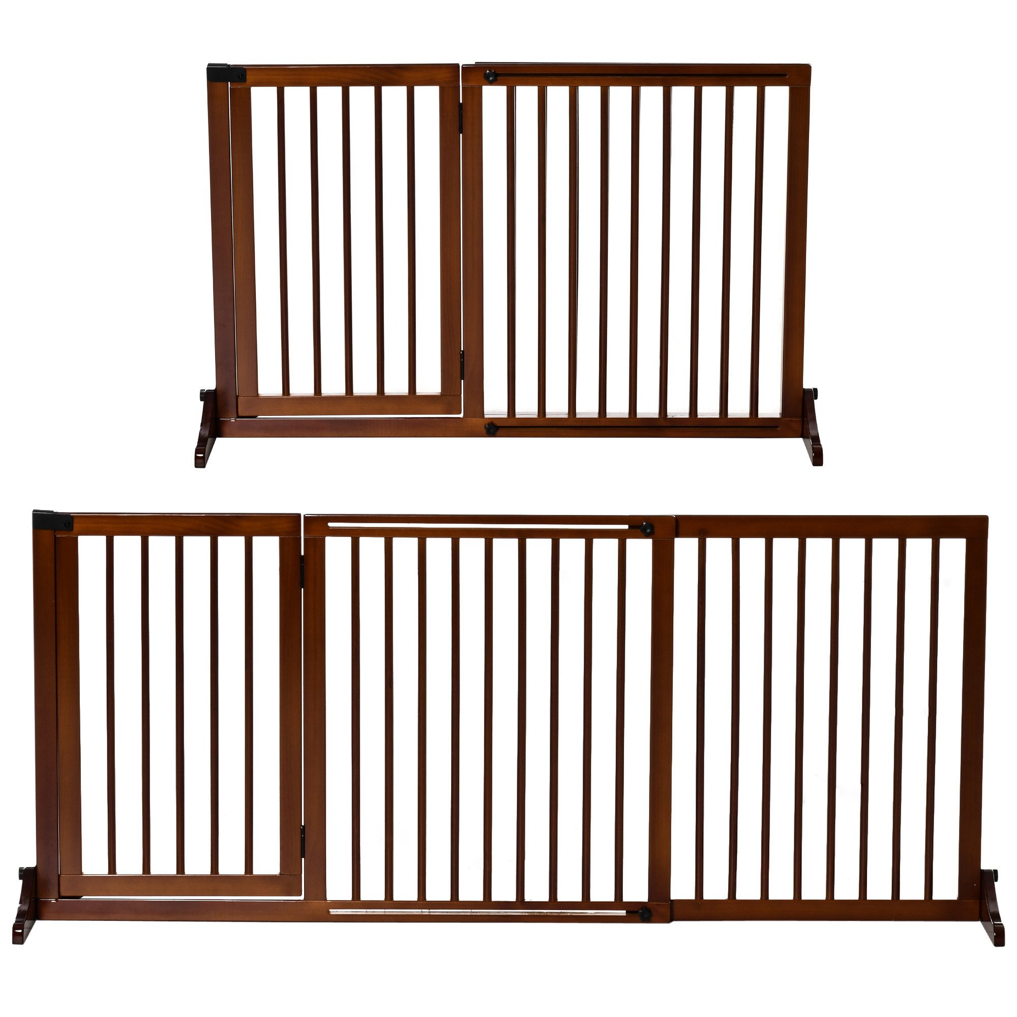 PawHut Hundegitter Absperrgitter Hund Freistehendes Verstellbares (Haustierschutzgitter, 1 St., Haustier Türschutzgitter), Braun 113-166 x 36 x 71 cm – Bild 2 von 5