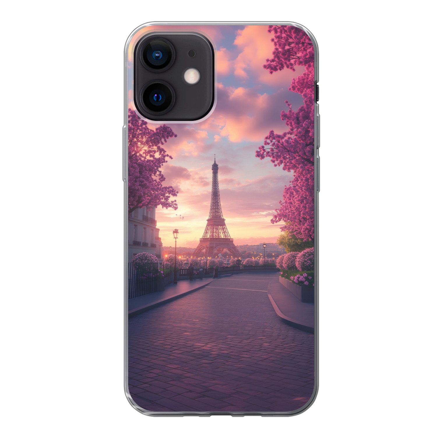 MuchoWow Handyhülle für Apple iPhone 12 Eiffelturm - Paris - Rosa, Smartphone-Bumper, Print, Handy Schutzhülle Dünn