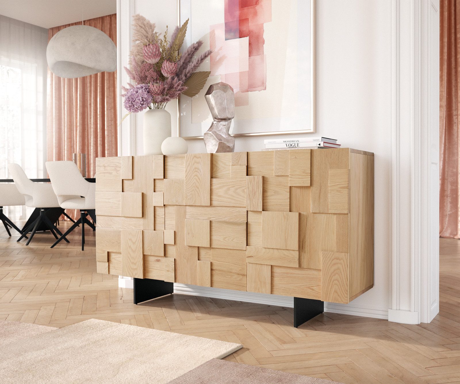 DELIFE Sideboard Puzzle, Eiche Natur 145 günstig online kaufen