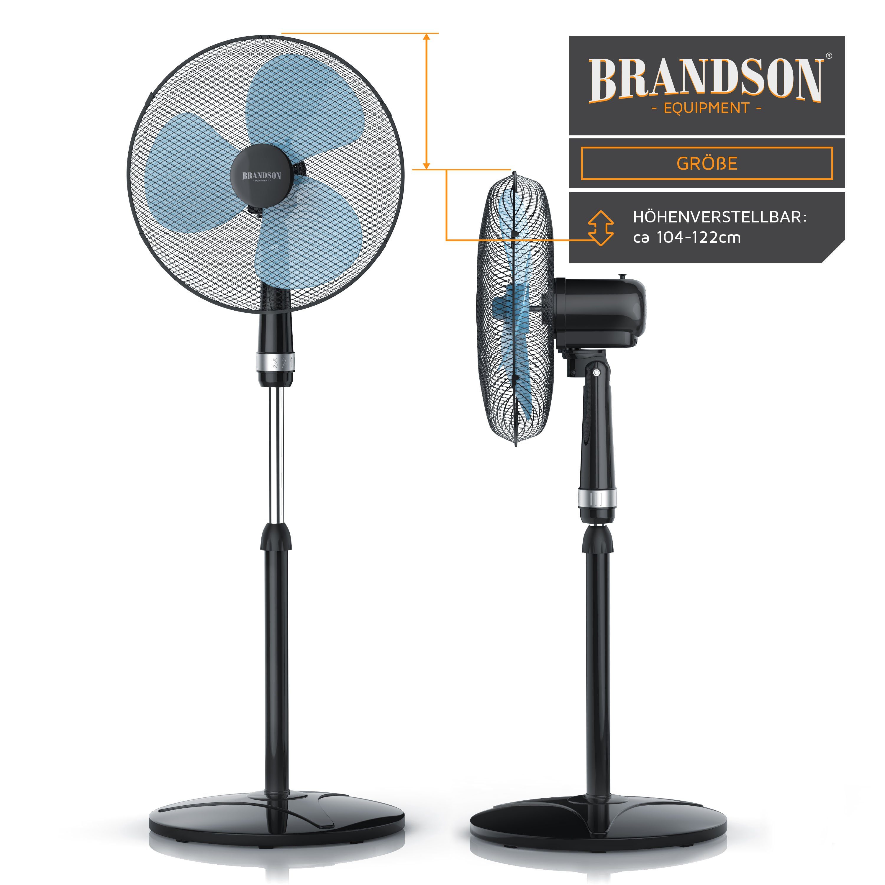 Brandson Standventilator Standlüfter "Silent" - Ventilator mit leisem Betriebsgeräusch, 40cm Ø, 40 cm Durchmesser, Preisträger 2025, mobiler Lüfter, 3 Geschwindigkeitsstufen, GS-Geprüft