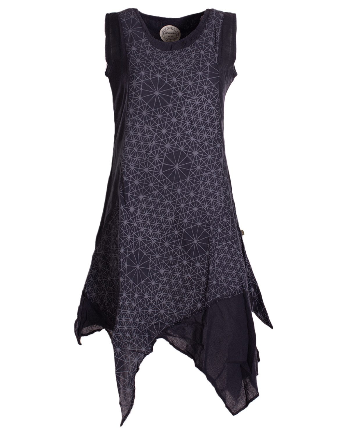 Vishes Midikleid Damen knielanges Kleid Baumwolle Geometrisch Lagenlook Armlos Alternative Bekleidung, Ethno, Hippie, Retro Style
