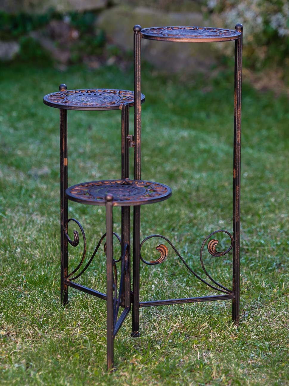 Aubaho Dekoobjekt 3-Stufig Blumenbank Nostalgie Blumentreppe Pflanzentreppe Eisen braun
