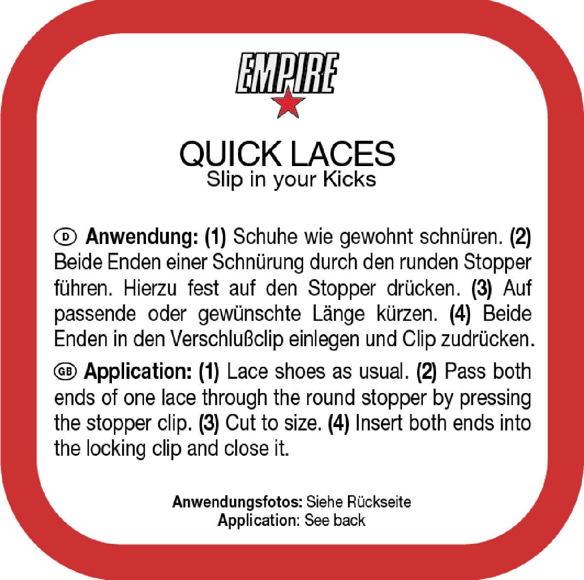 Empire Schnürsenkel Quick Laces - Elastische Schnürung mit Schnellverschlusssystem