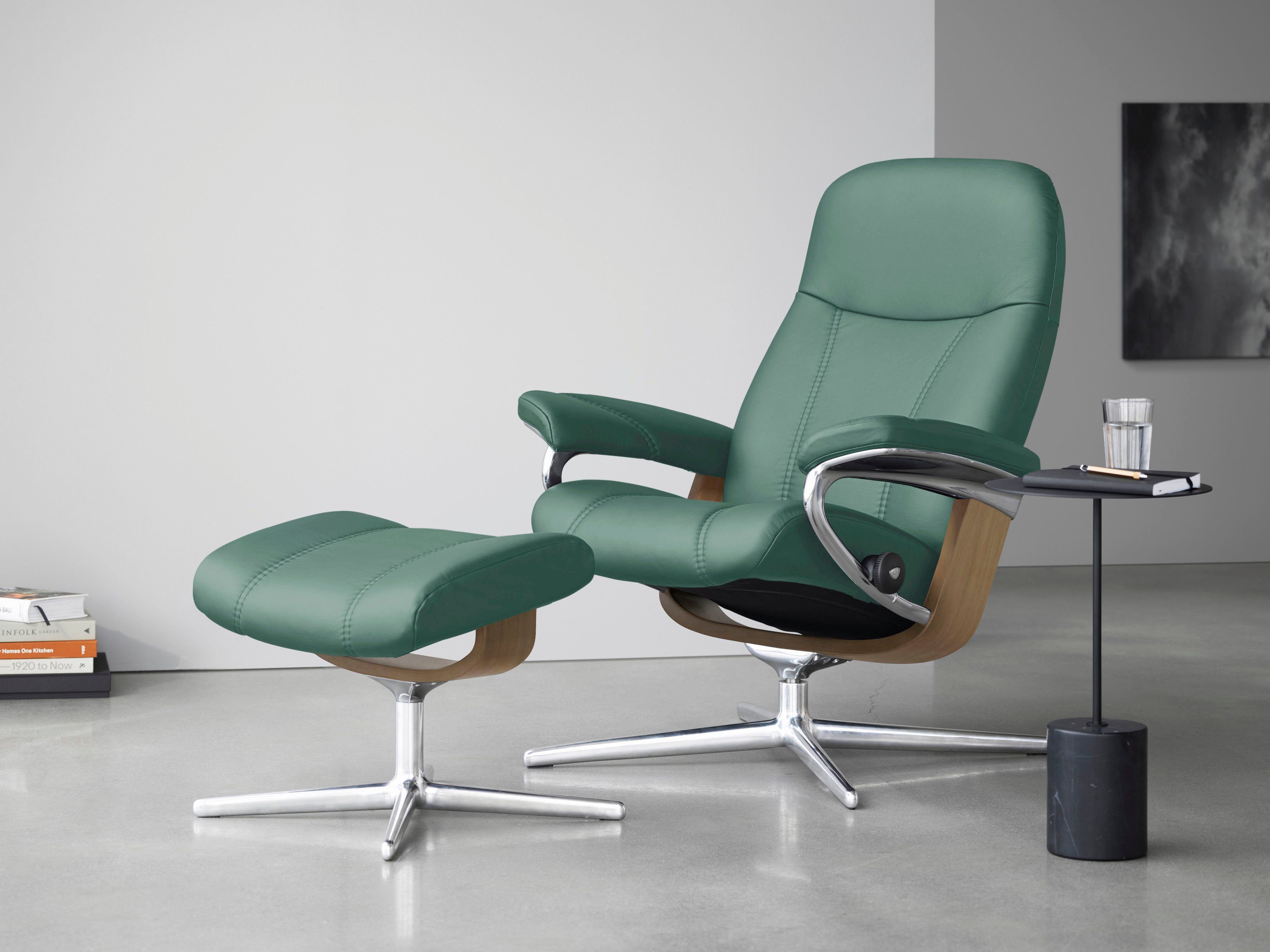 & L, mit Consul Relaxsessel Stressless® Cross mit mit Hocker, M Größe Holzakzent S, (Set, Eiche Base, Hocker), Relaxsessel