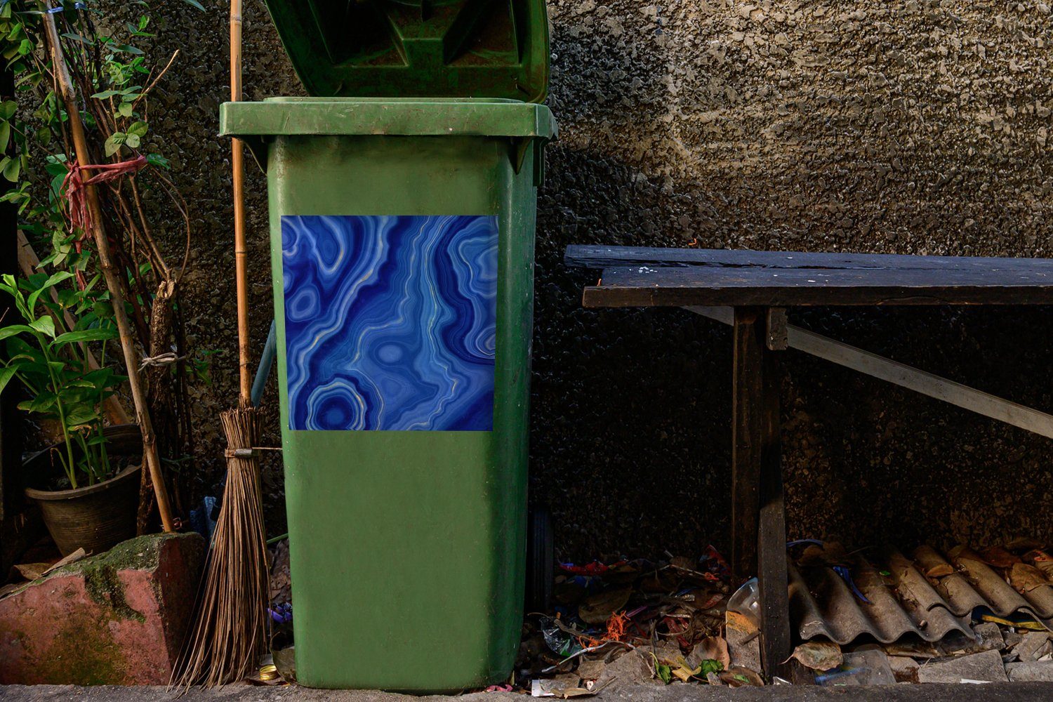 Container, Mülltonne, MuchoWow (1 Achat Blau Wandsticker - St), Mülleimer-aufkleber, Steine Sticker, - Abfalbehälter