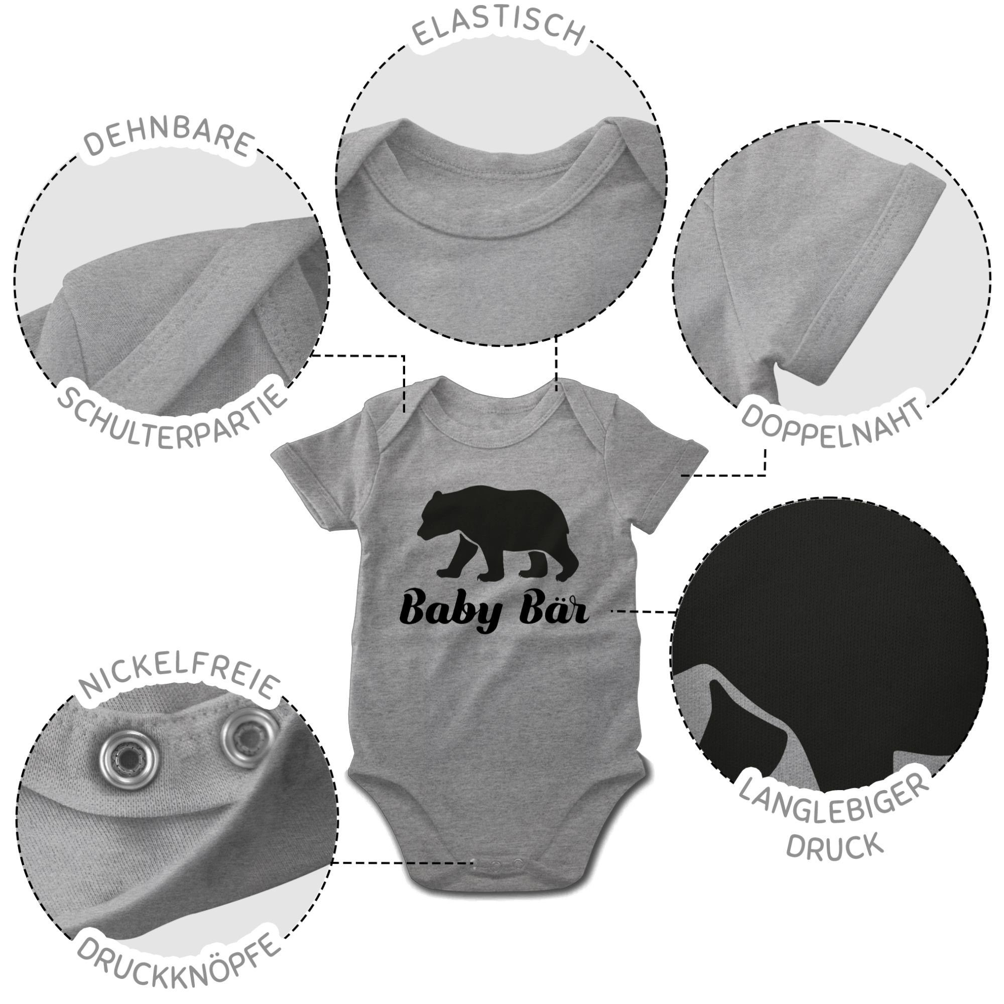 Tiermotiv Bär Grau Print Baby 2 Shirtracer meliert Animal Shirtbody Baby