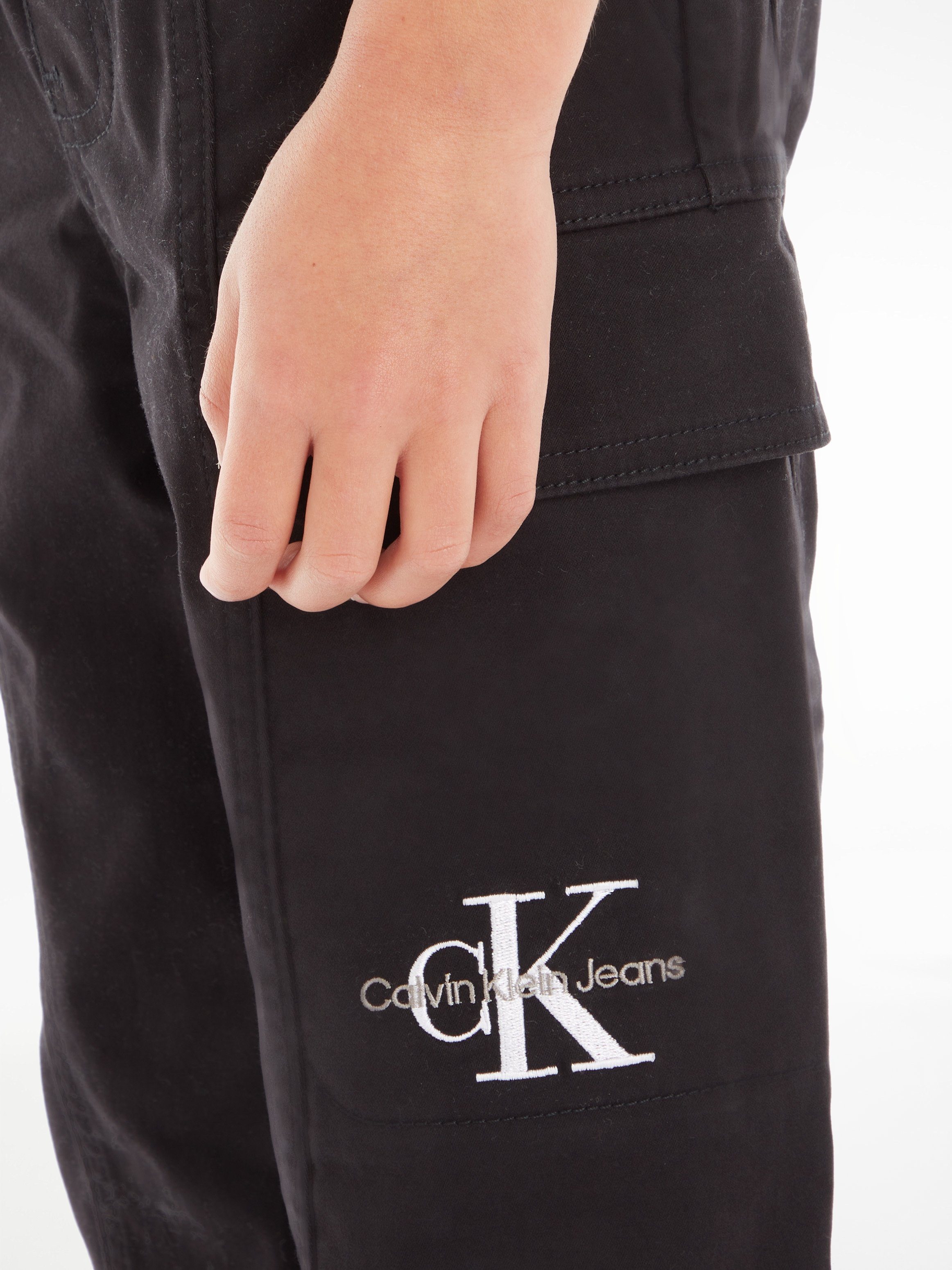 SATEEN PANTS Ck Black Calvin Logoprägung CARGO Klein Cargohose Jeans mit