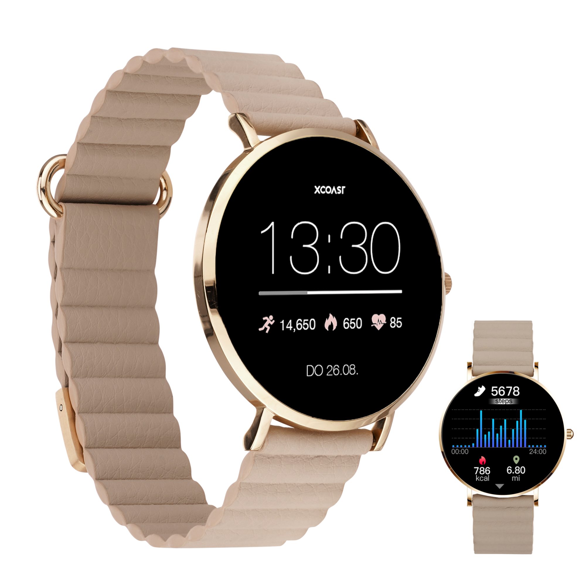 XCOAST SIONA 2 Damen Smartwatch (4,2 cm/1,32 Zoll, 2) Edel & Modern, IOS & Android, Ultraflach, 7 Tage Akku, Blutdruck, Wasserdicht, Puls, Blutdruck, AMOLED Display
