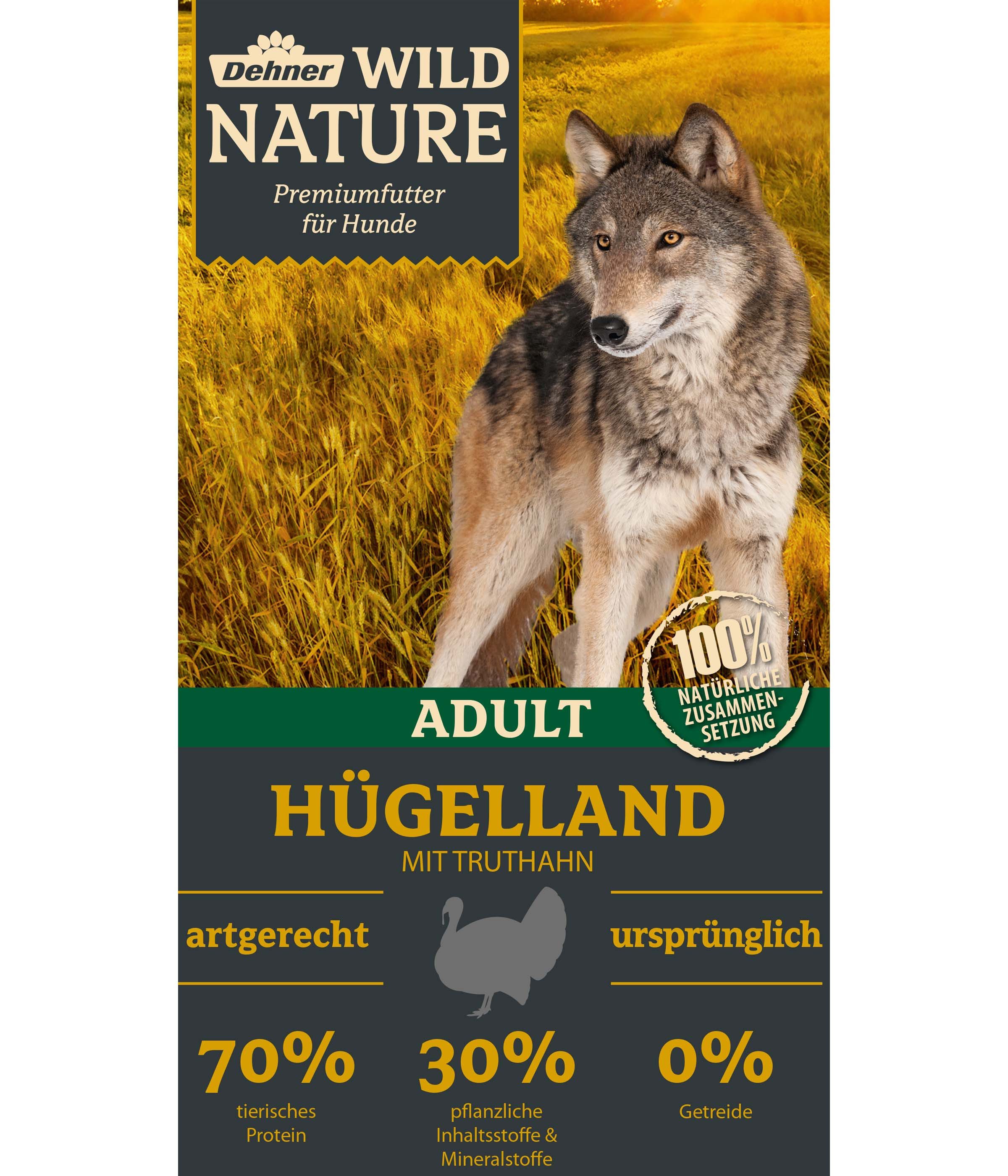 Dehner Wild Nature Hügelland Adult Truthahn, 4 kg / 12 kg, getreidefrei Truthahn, Trockenfutter für: Hunde, Trockenfutter für ausgewachsene Hunde