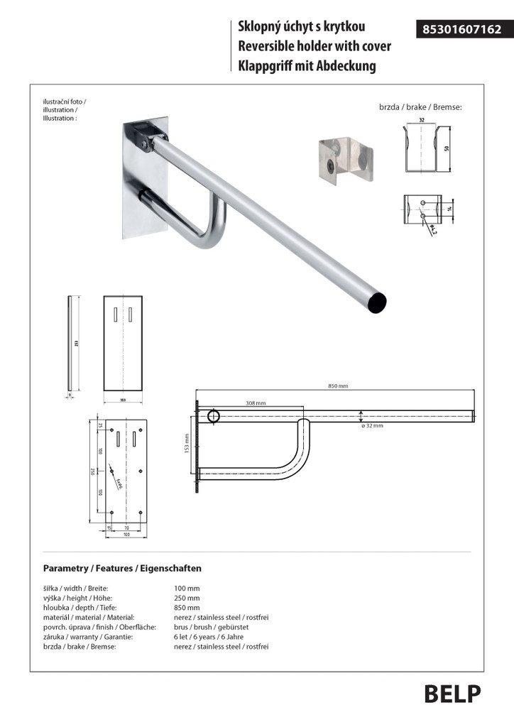 BRILLANTBAD® Stützklappgriff BELP Stützklappgriff Edelstahl gebürstet Abdeckung Bad & WC >> Bohren