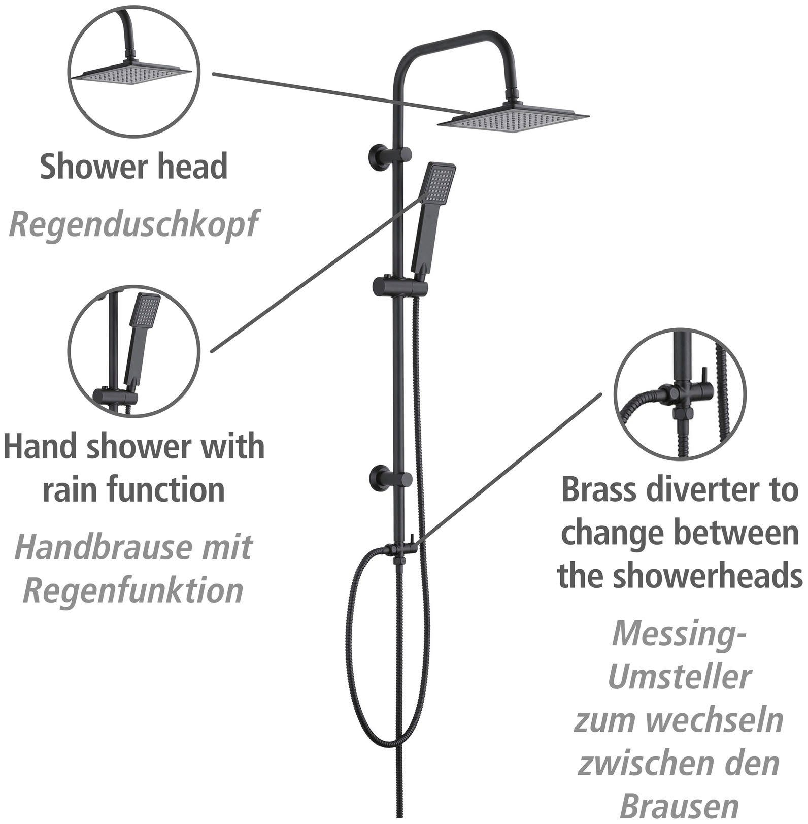 WENKO Duschsystem Cuadro, und Regendusche Handbrause mit